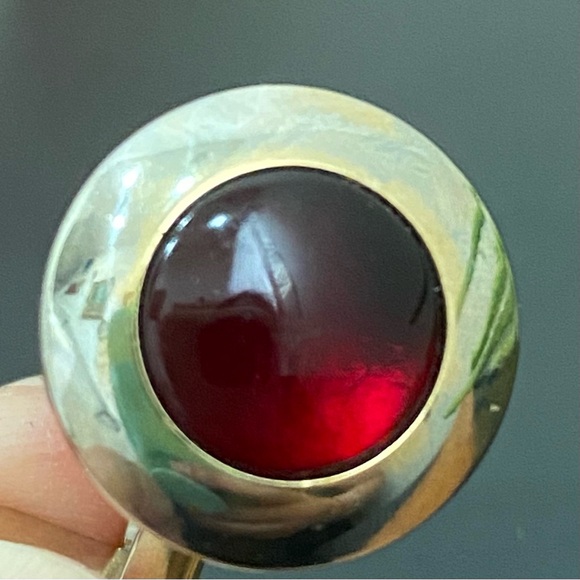 Vintage SWANK Ruby Red Stone Cabochon Gold-tone Cufflinks 8g - Picture 9 of 11